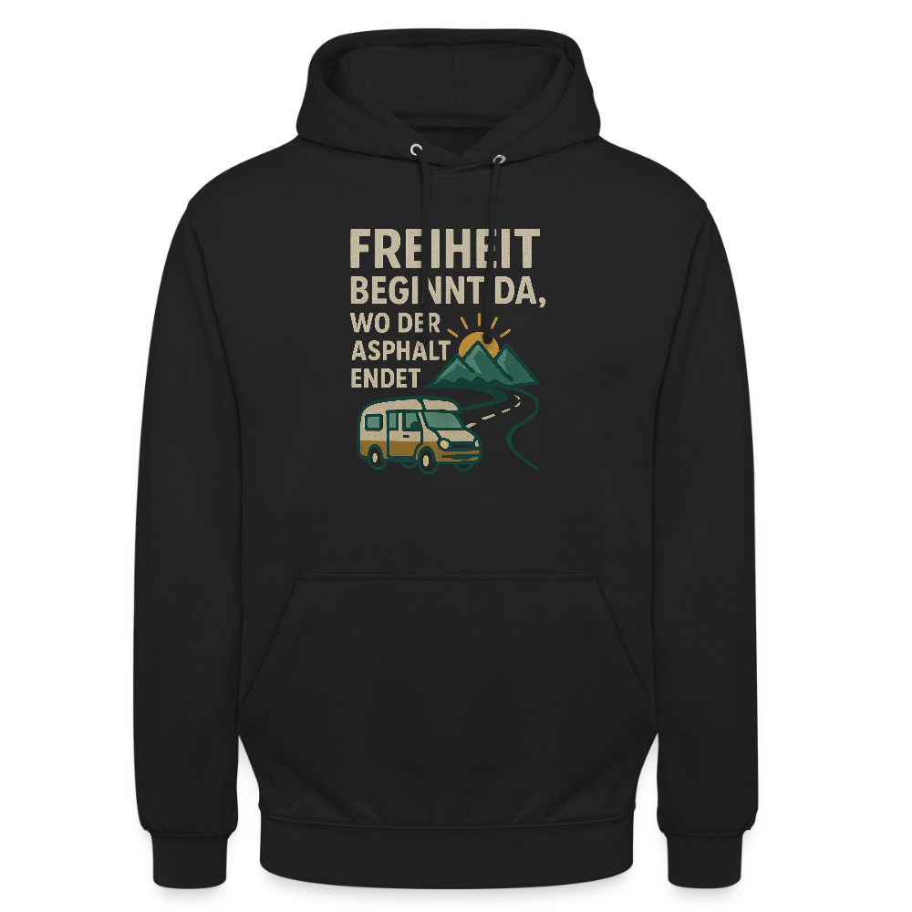 Freiheit beginnt da, wo der Asphalt endet | Unisex Hoodie - Schwarz