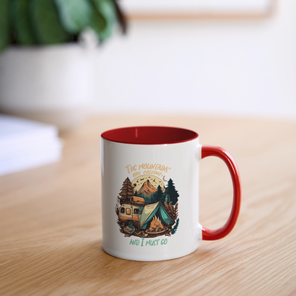 THE MOUNTAINS ARE CALLING | Tasse zweifarbig - Weiß/Rot