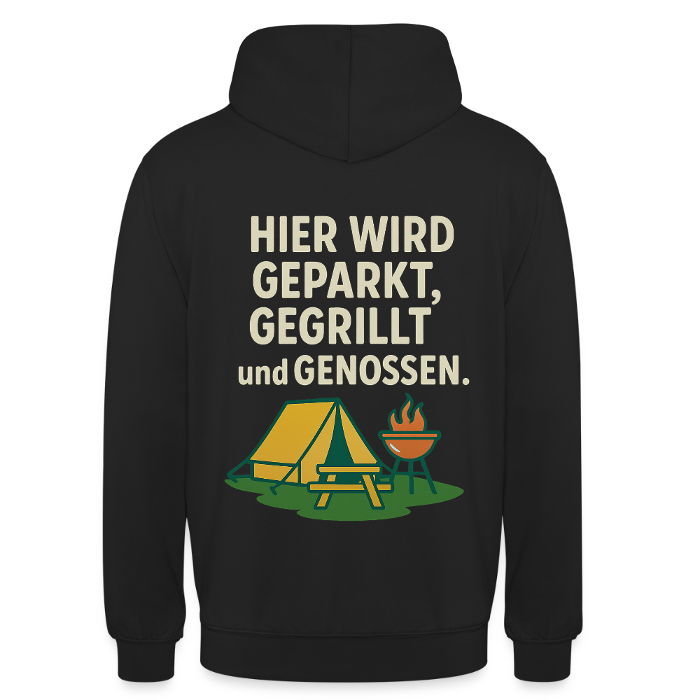 Hier wird geparkt, gegrillt und genossen. | Unisex Hoodie - Schwarz