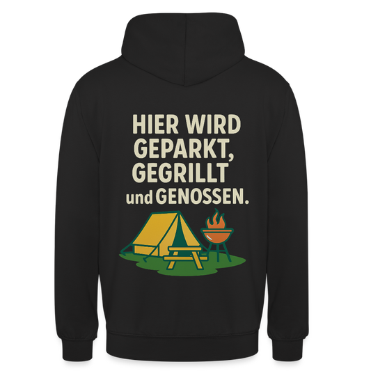Hier wird geparkt, gegrillt und genossen. | Unisex Hoodie - Schwarz
