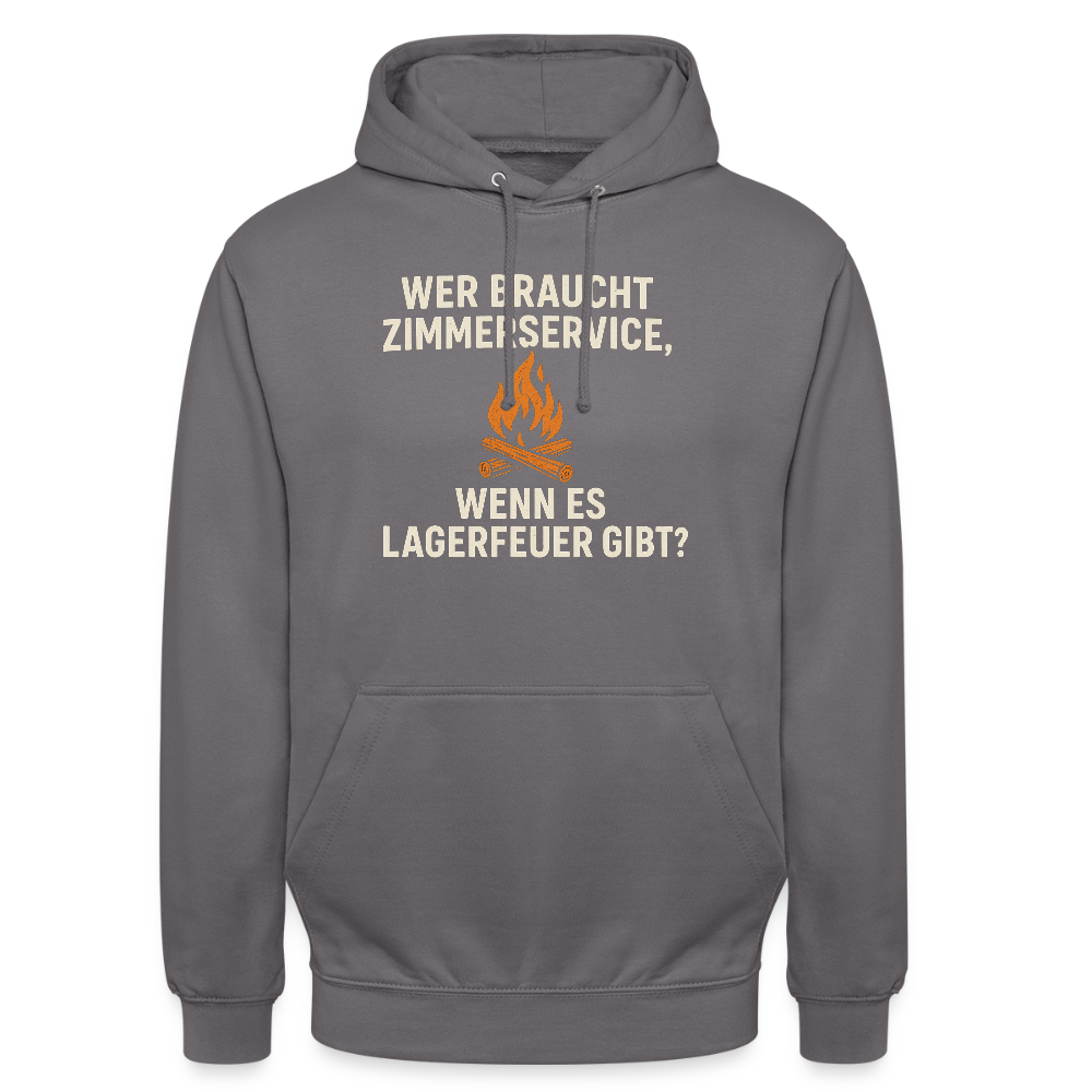 Wer braucht Zimmerservice, wenn es Lagerfeuer gibt? | Unisex Hoodie - Mittelgrau