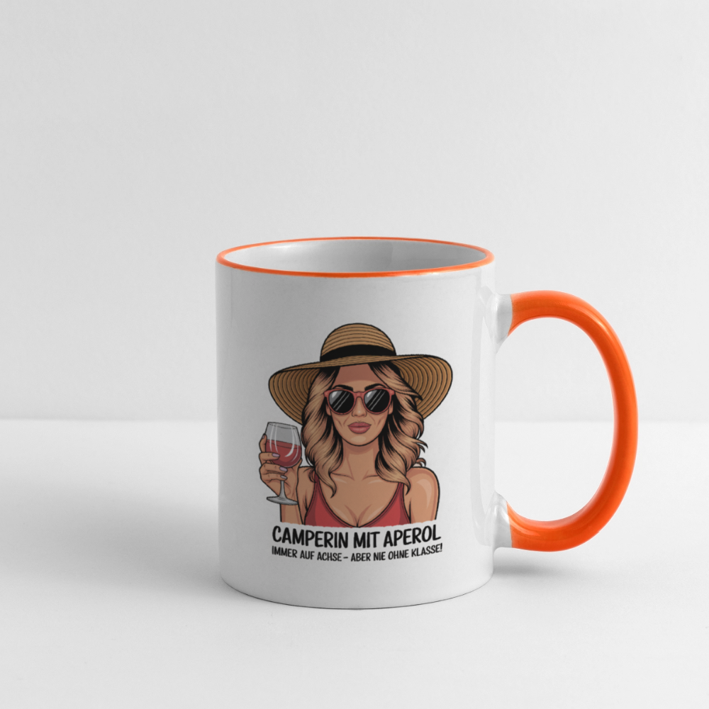 Camperin mit Aperol | Tasse zweifarbig - Weiß/Orange