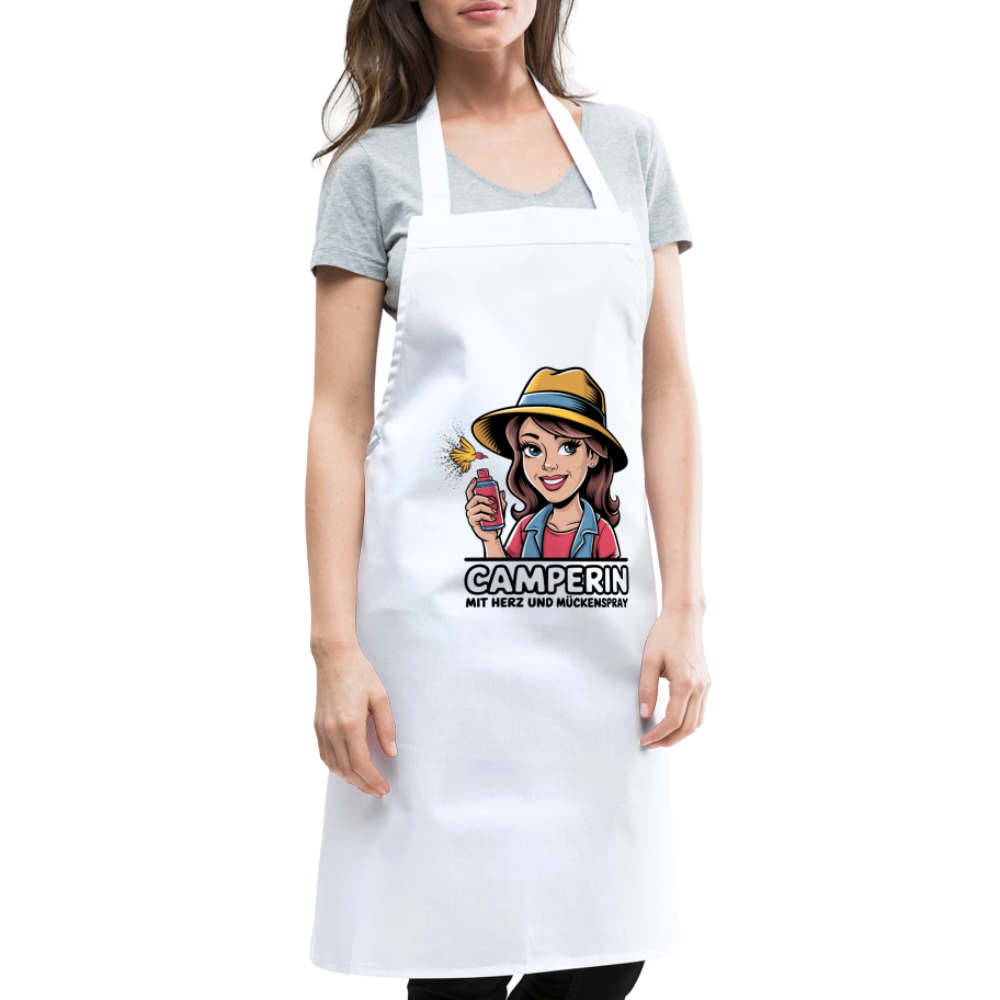 Camperin mit Herz und Mückenspray I Kochschürze - Weiß