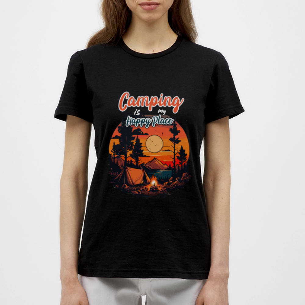 CAMPING IS MY HAPPY PLACE | Frauen T-Shirt - Schwarz