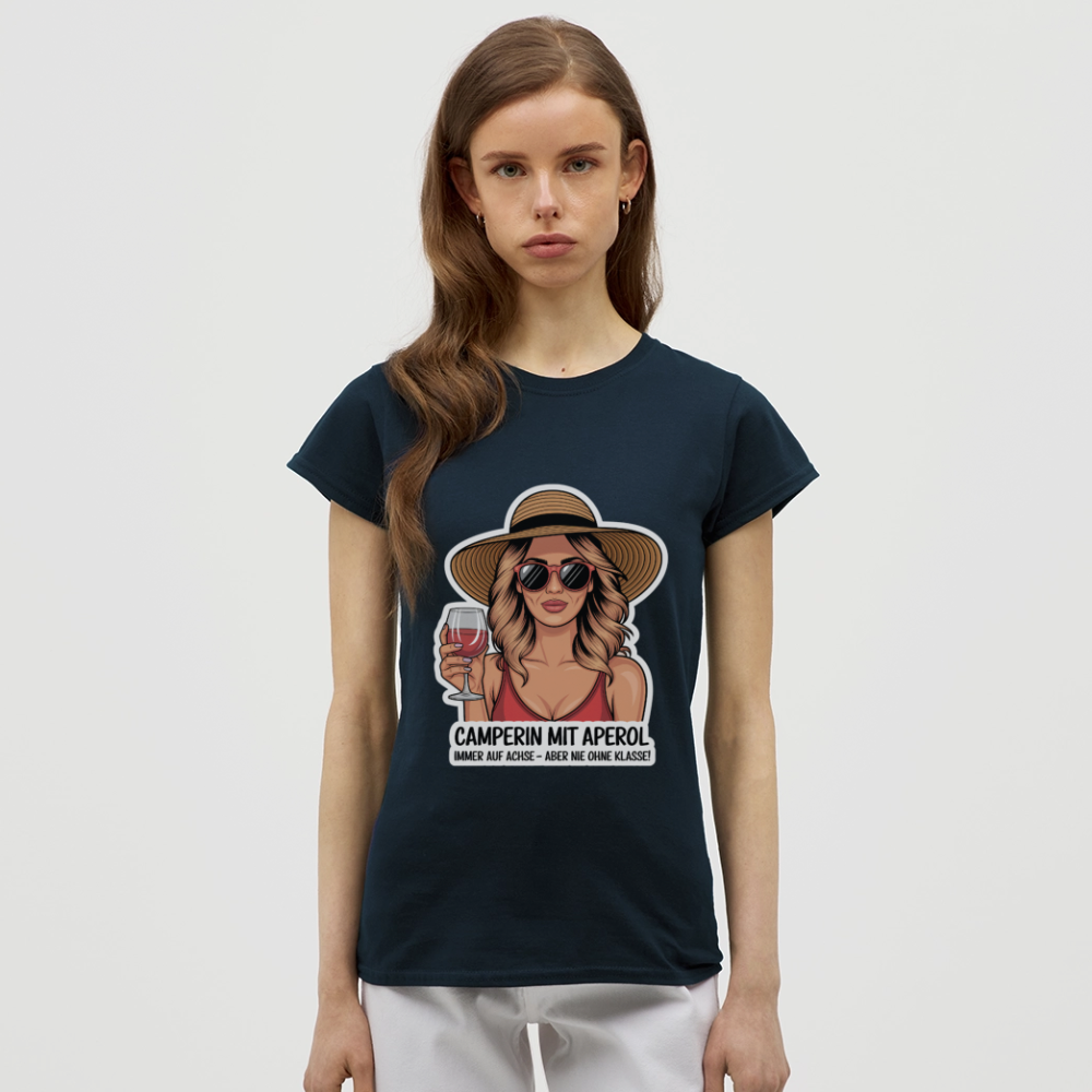 Camperin mit Aperol I Frauen T-Shirt - Navy