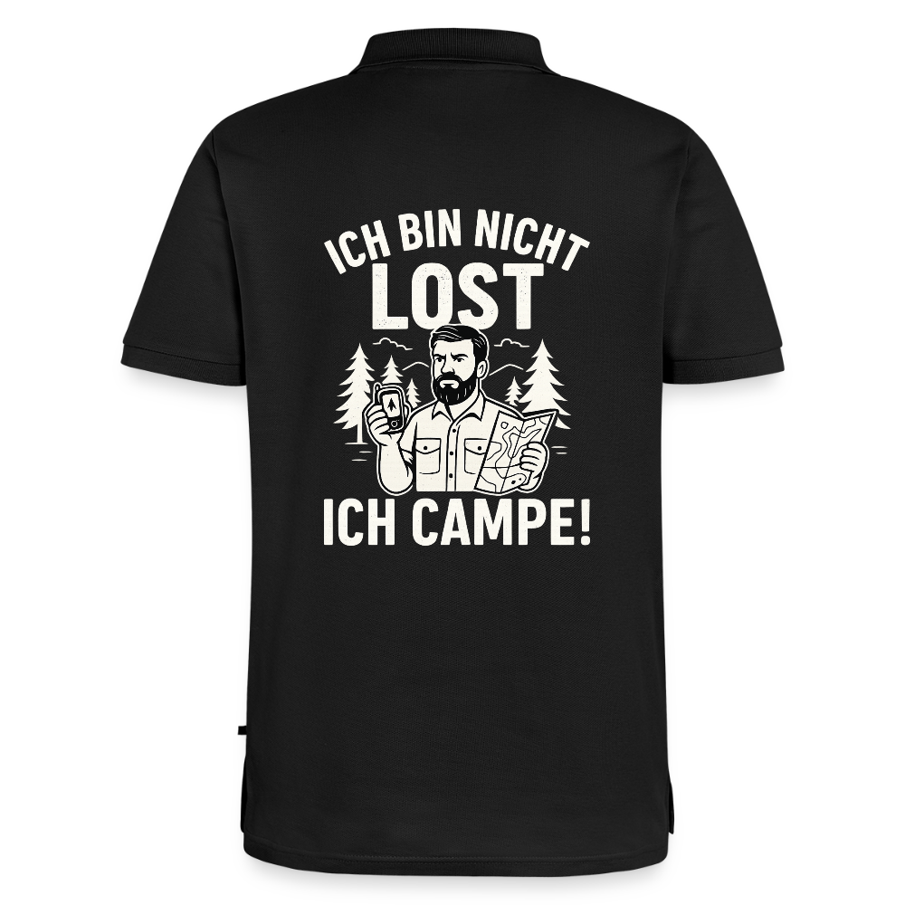 Ich bin nicht lost - ICH CAMPE! | Männer Premium Bio Polo Shirt - Schwarz