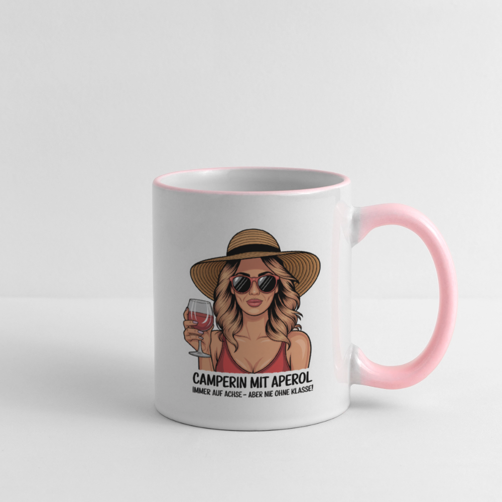 Camperin mit Aperol | Tasse zweifarbig - Weiß/Pink
