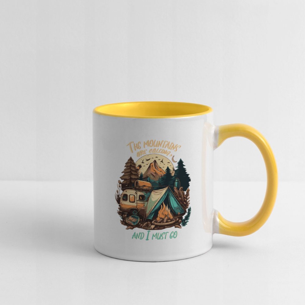 THE MOUNTAINS ARE CALLING | Tasse zweifarbig - Weiß/Gelb