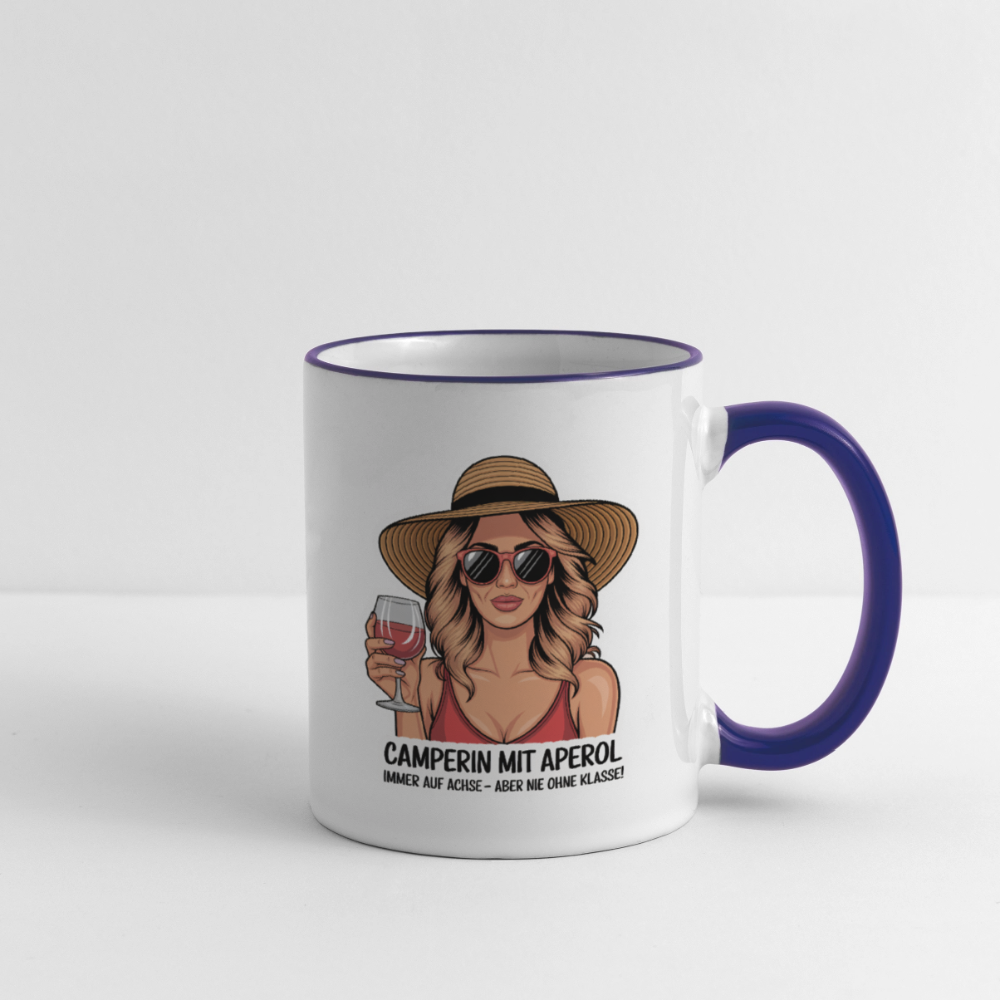 Camperin mit Aperol | Tasse zweifarbig - Weiß/Kobaltblau