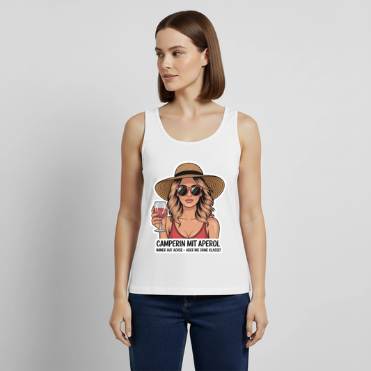 Camperin mit Aperol I Frauen Tank Top - Weiß