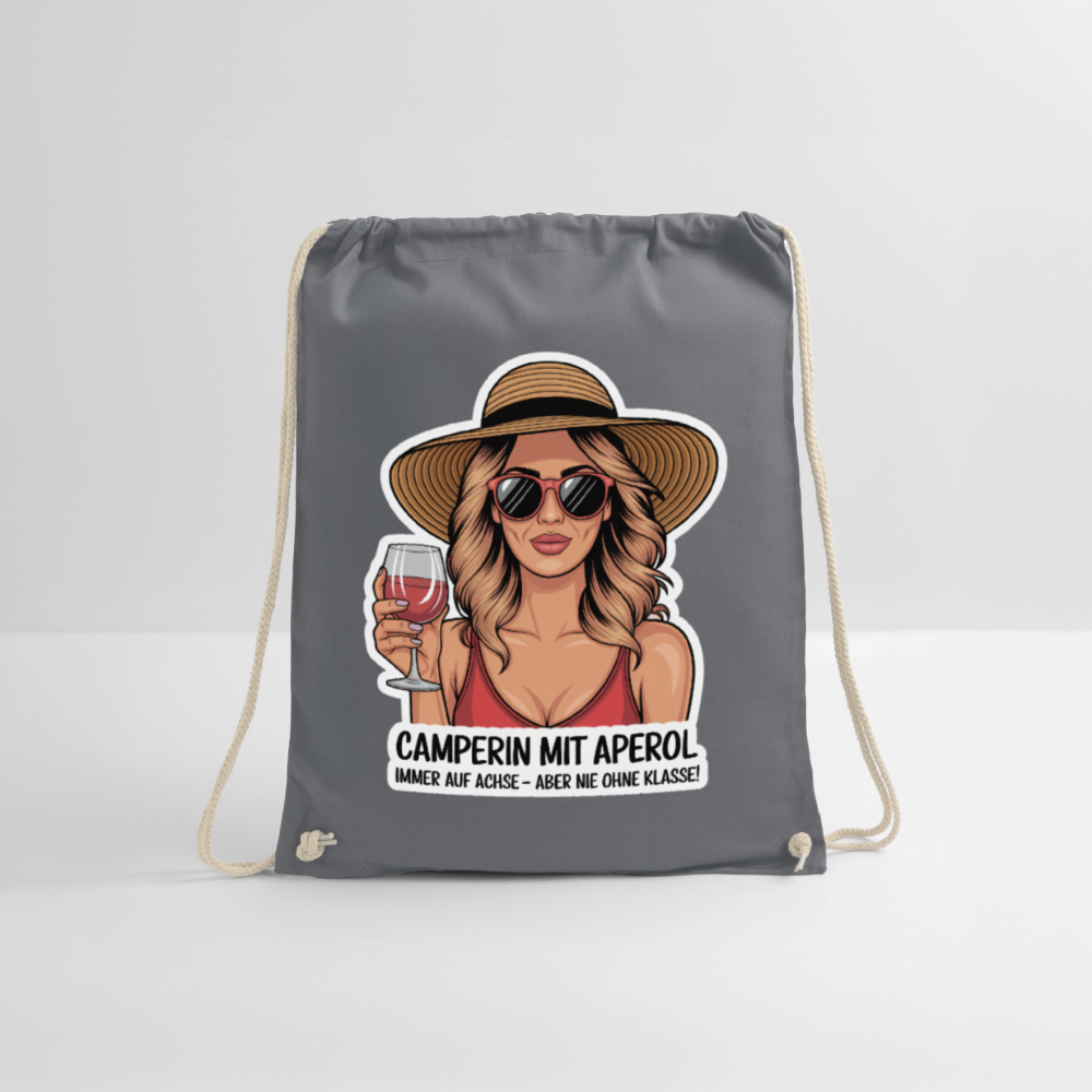 Camperin mit Aperol I Turnbeutel - Grau