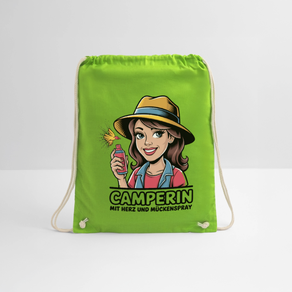 Camperin mit Herz und Mückenspray | Turnbeutel - Neongrün