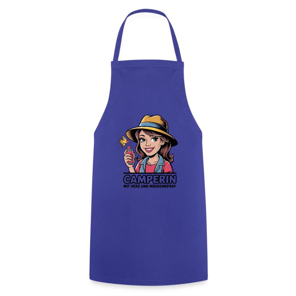 Camperin mit Herz und Mückenspray I Kochschürze - Royalblau