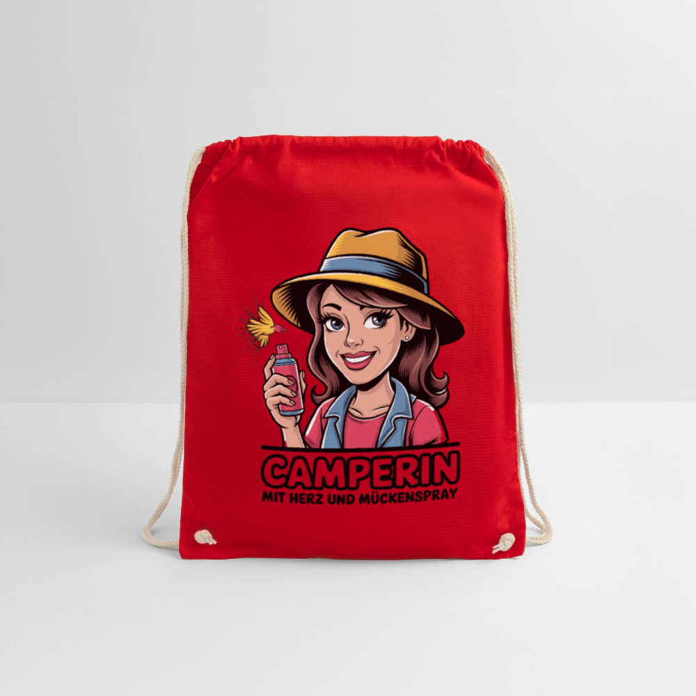 Camperin mit Herz und Mückenspray | Turnbeutel - Rot