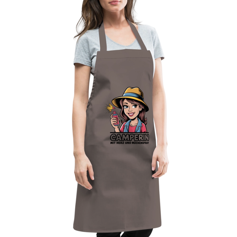 Camperin mit Herz und Mückenspray I Kochschürze - Grau
