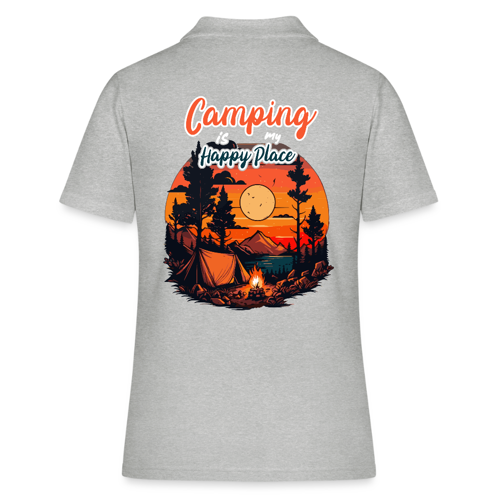 CAMPING IS MY HAPPY PLACE | Frauen Polo Shirt - Grau meliert