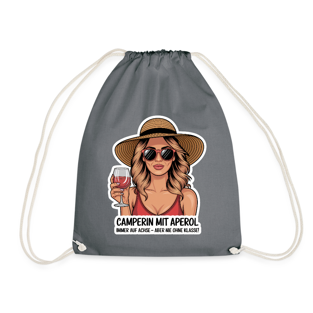 Camperin mit Aperol I Turnbeutel - Grau