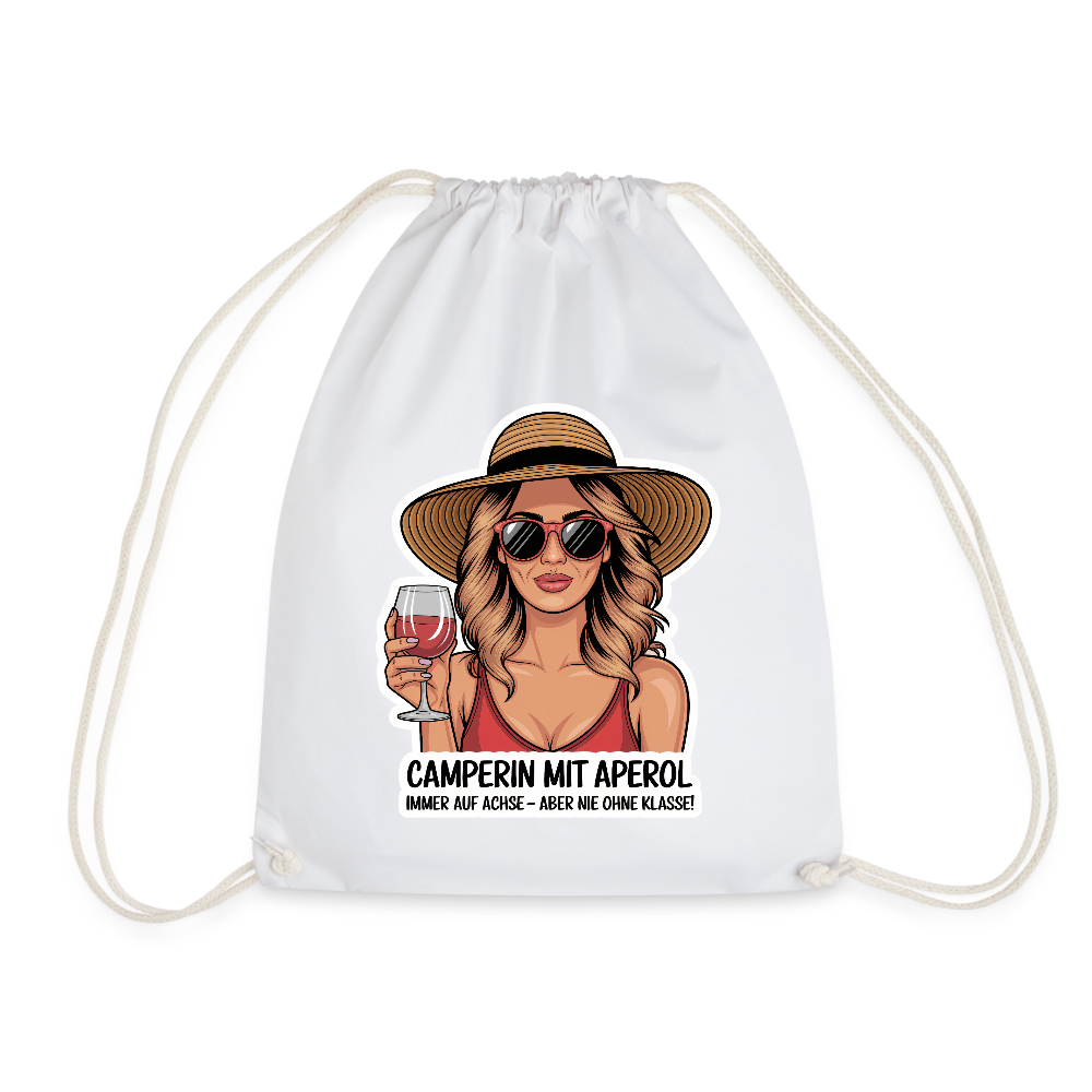 Camperin mit Aperol I Turnbeutel - Weiß