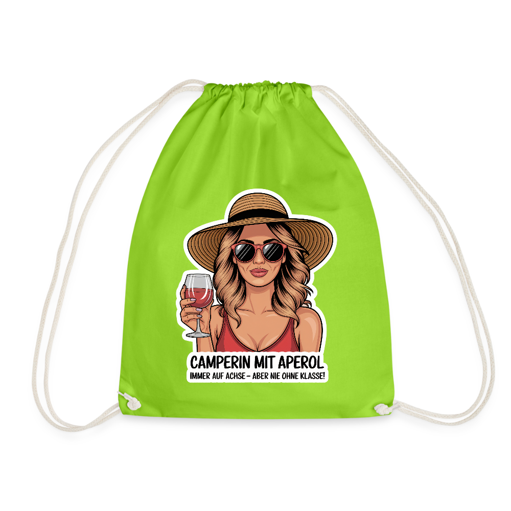 Camperin mit Aperol I Turnbeutel - Neongrün