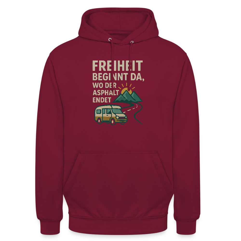 Freiheit beginnt da, wo der Asphalt endet | Unisex Hoodie - Bordeaux