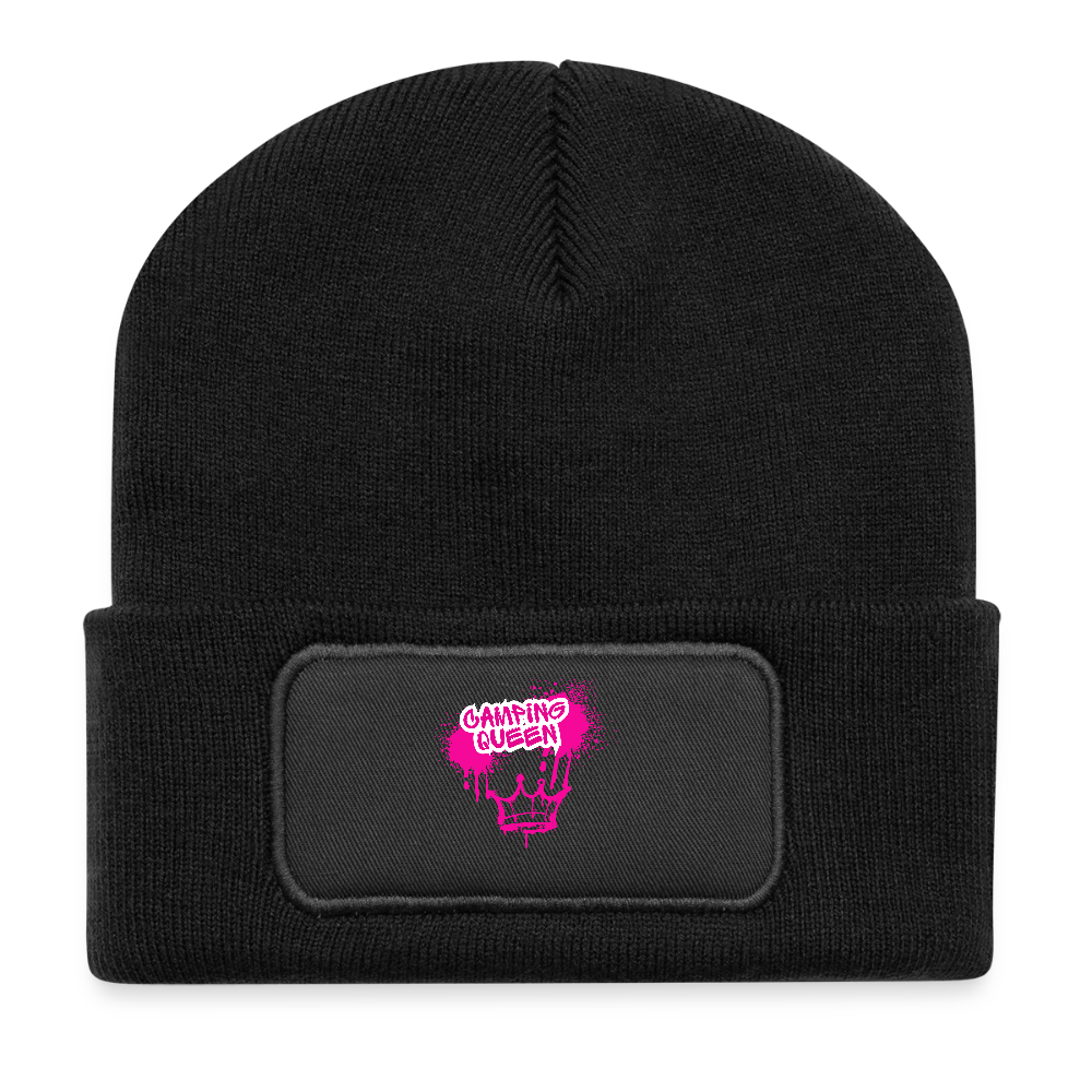 CAMPING QUEEN | Recycelte Patch Beanie - Schwarz