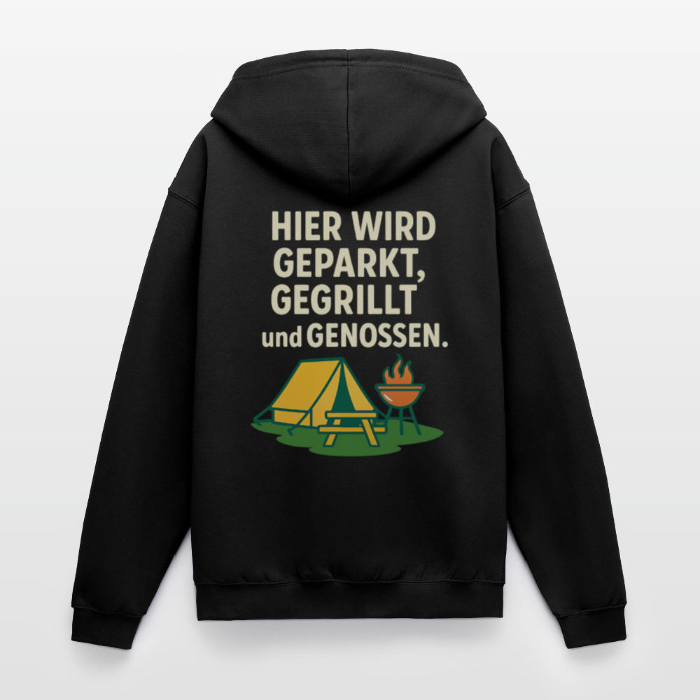 HIER WIRD GEPARKT, GEGRILLT UND GENOSSEN. | Unisex Kapuzenjacke - Schwarz