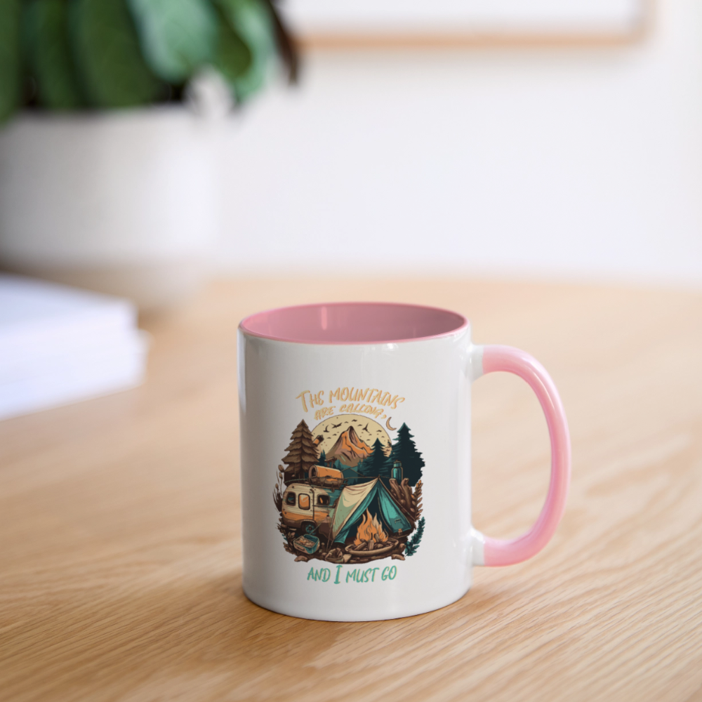 THE MOUNTAINS ARE CALLING | Tasse zweifarbig - Weiß/Pink