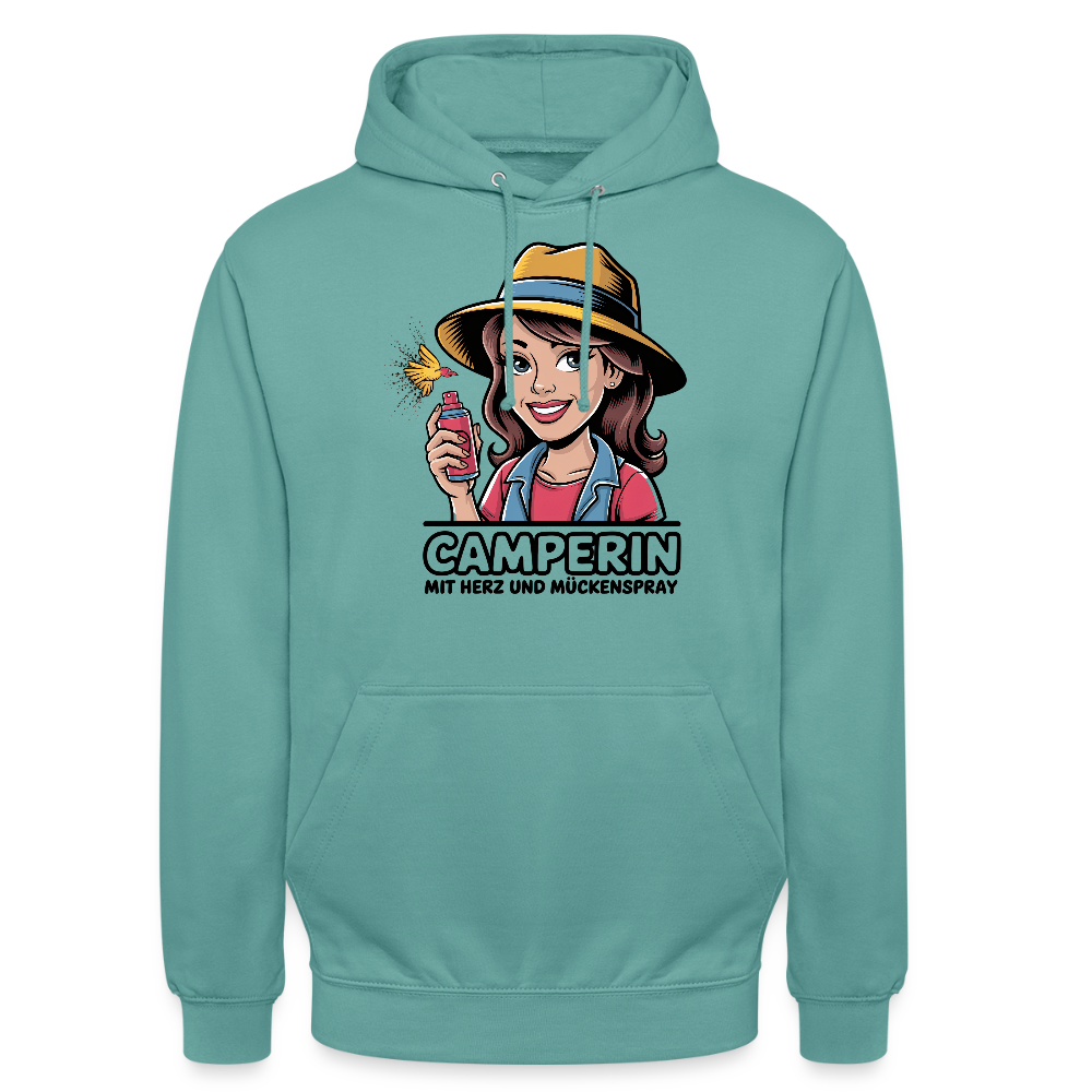Camperin mit Herz und Mückenspray | Unisex Hoodie - Pastelltürkis