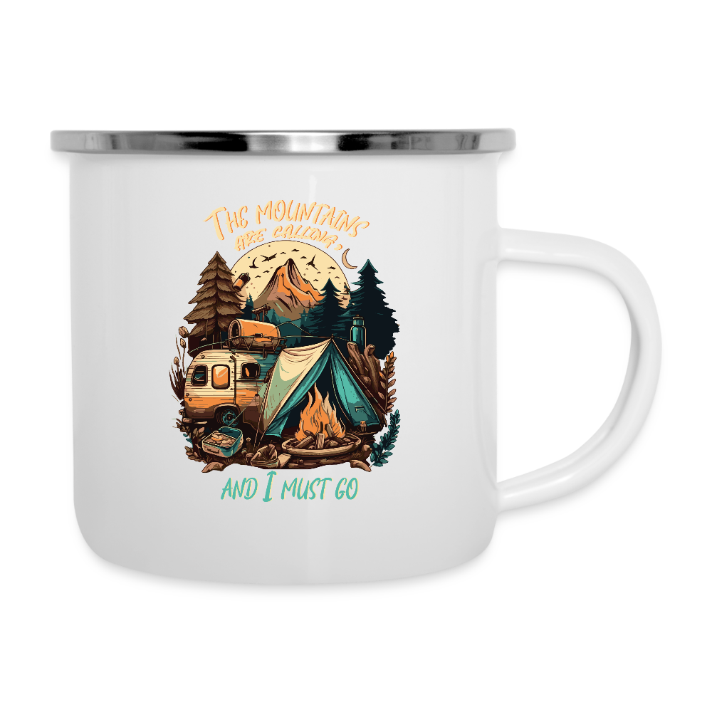 THE MOUNTAINS ARE CALLING | Emaille-Tasse - Weiß