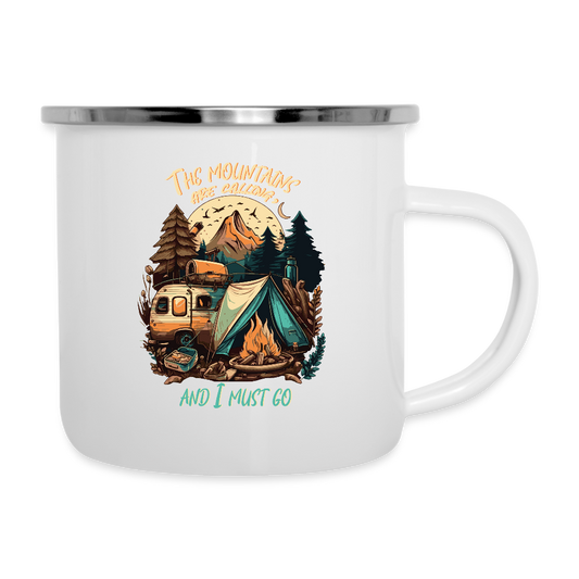 THE MOUNTAINS ARE CALLING | Emaille-Tasse - Weiß