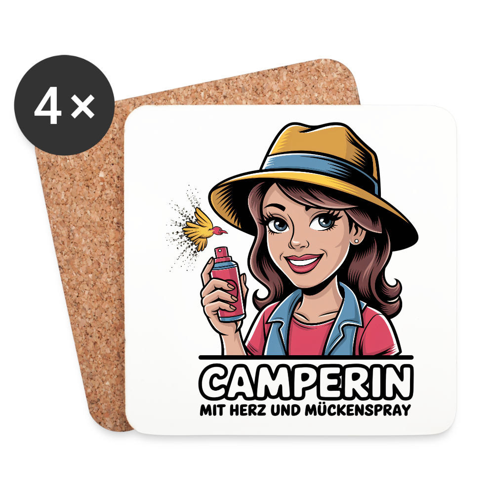 Camperin mit Herz und Mückenspray I Untersetzer (4-Set) - Weiß
