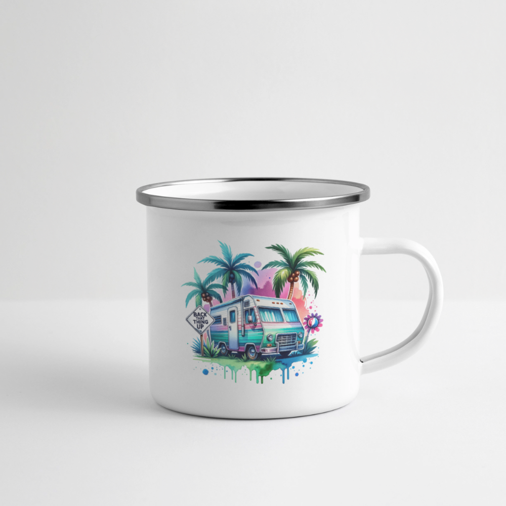 Wohnmobil unter Palmen | Emaille-Tasse - Weiß