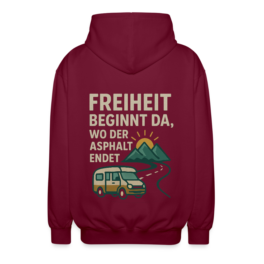 Freiheit beginnt da, wo der Asphalt endet | Unisex Kapuzenjacke - Bordeaux