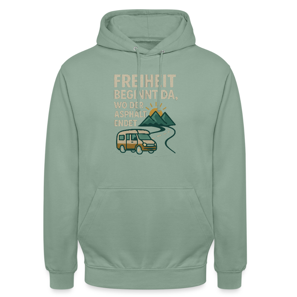 Freiheit beginnt da, wo der Asphalt endet | Unisex Hoodie - Graugrün
