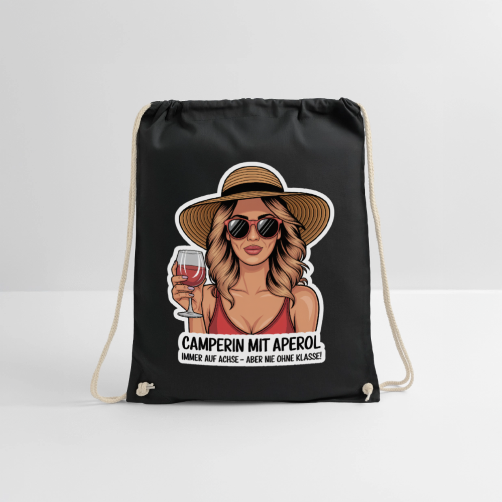 Camperin mit Aperol I Turnbeutel - Schwarz