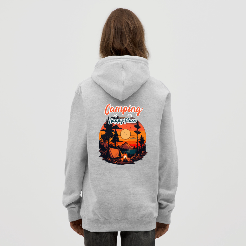 CAMPING IS MY HAPPY PLACE | Unisex Hoodie - Hellgrau meliert