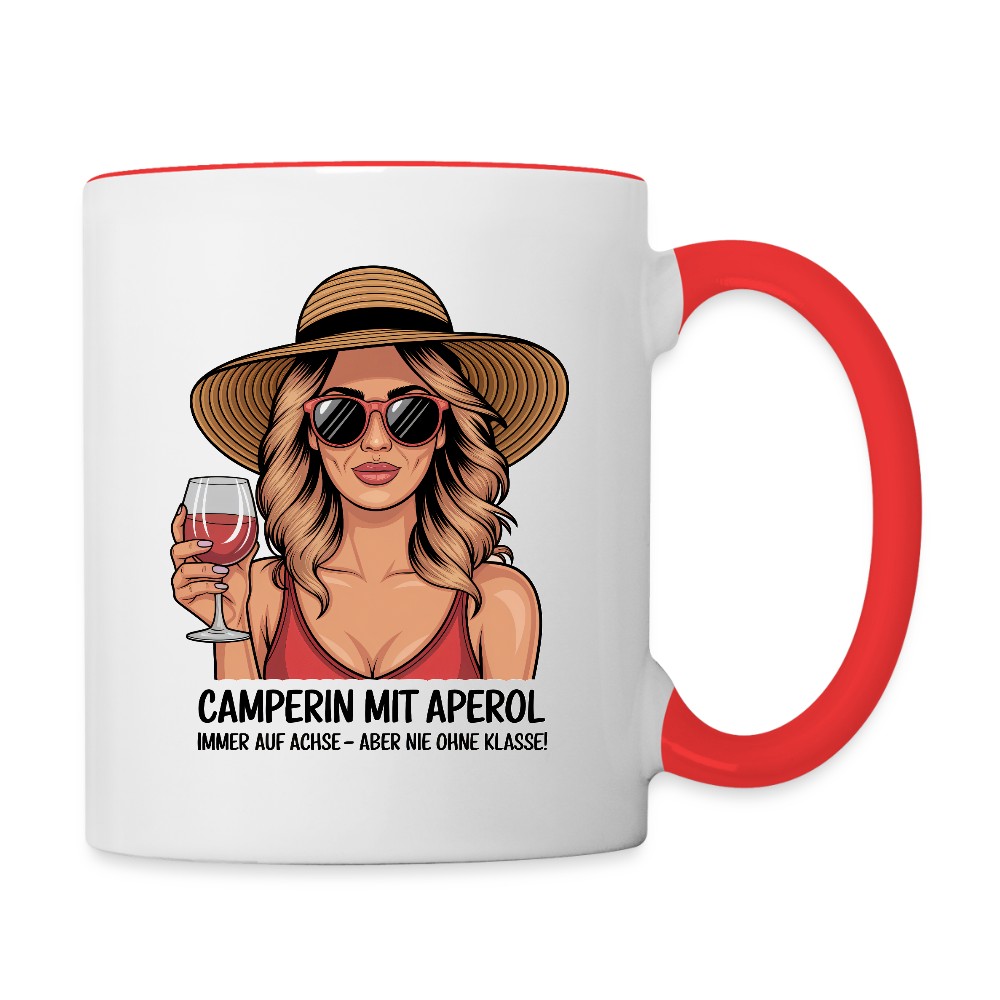 Camperin mit Aperol | Tasse zweifarbig - Weiß/Rot