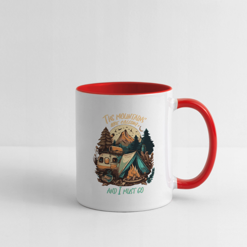 THE MOUNTAINS ARE CALLING | Tasse zweifarbig - Weiß/Rot