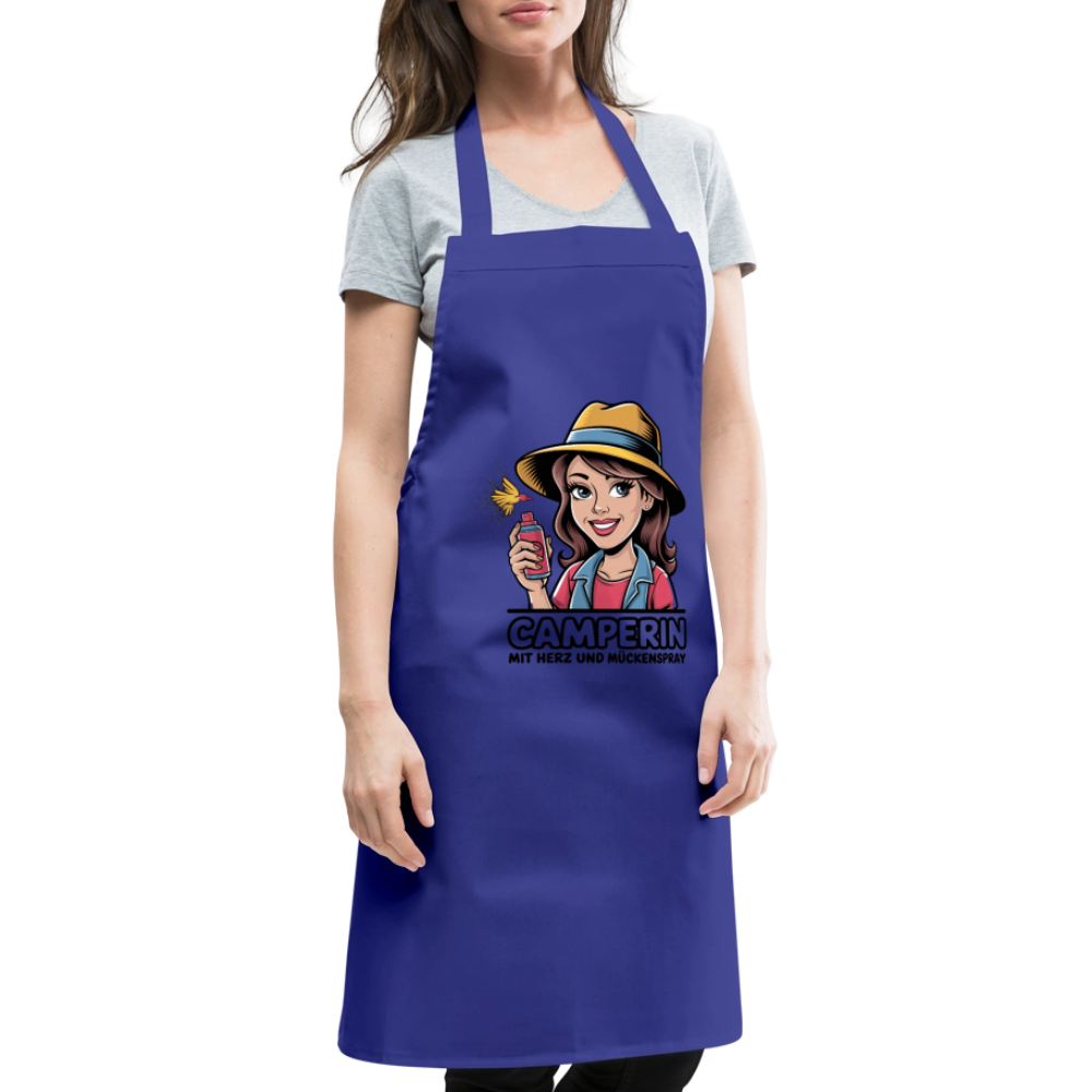 Camperin mit Herz und Mückenspray I Kochschürze - Royalblau
