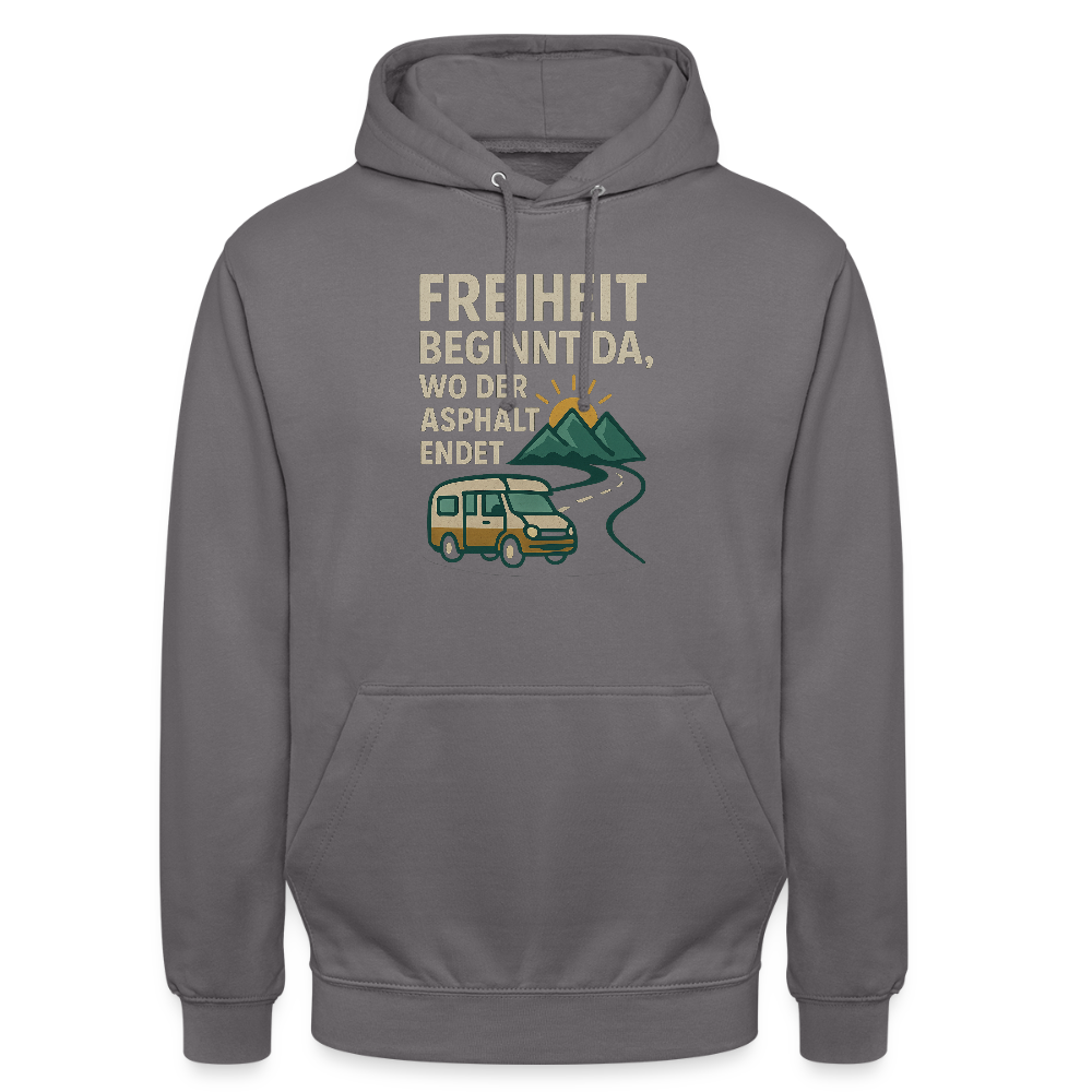 Freiheit beginnt da, wo der Asphalt endet | Unisex Hoodie - Mittelgrau