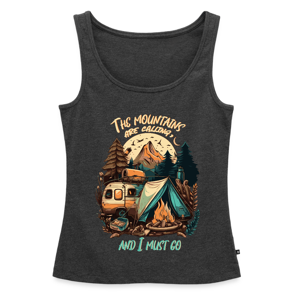 THE MOUNTAINS ARE CALLING | Frauen Premium Tank Top - Anthrazit meliert