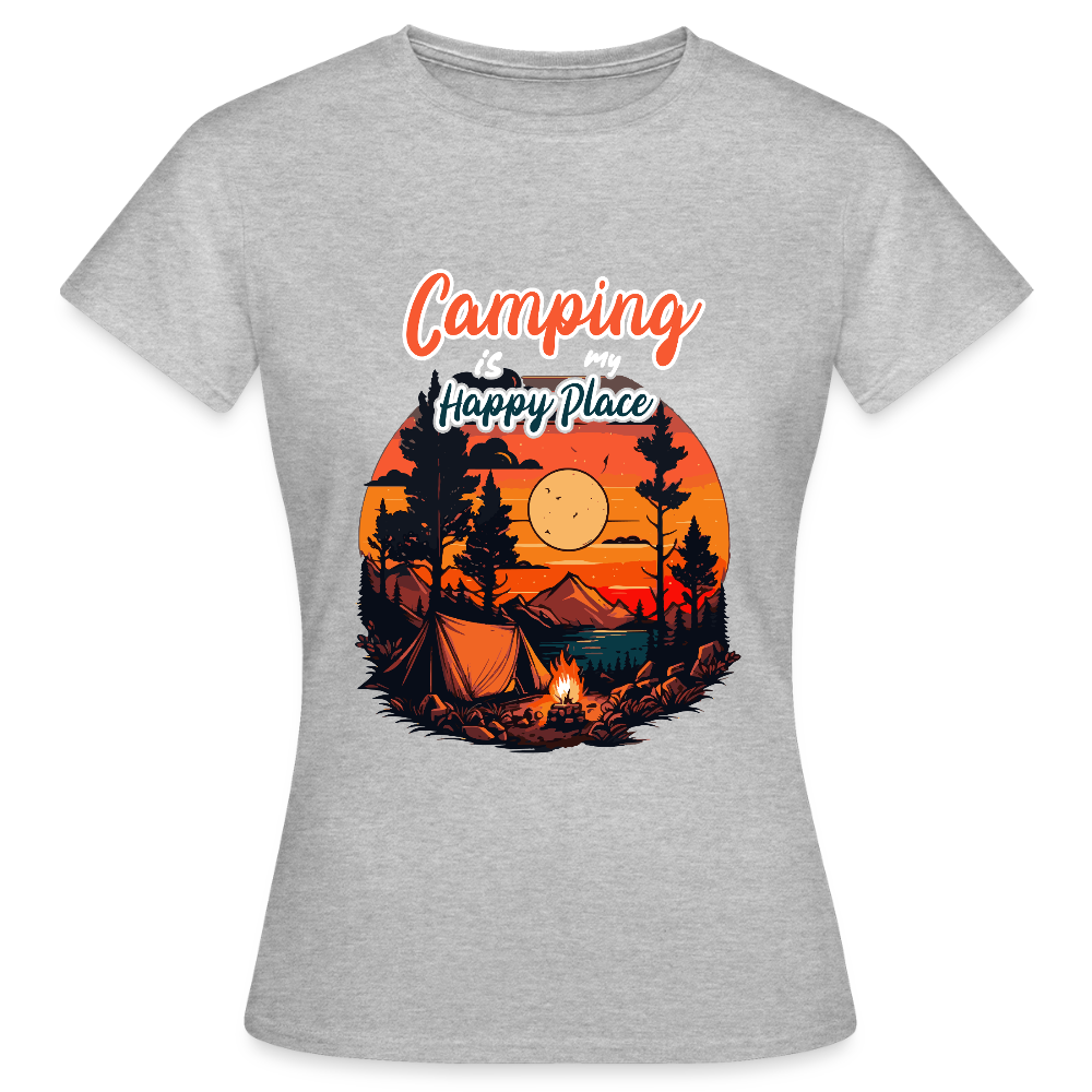 CAMPING IS MY HAPPY PLACE | Frauen T-Shirt - Grau meliert