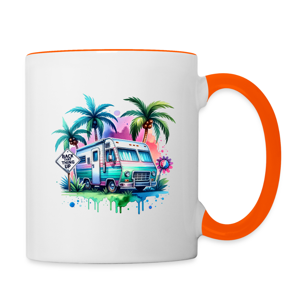 Wohnmobil unter Palmen | Tasse zweifarbig - Weiß/Orange