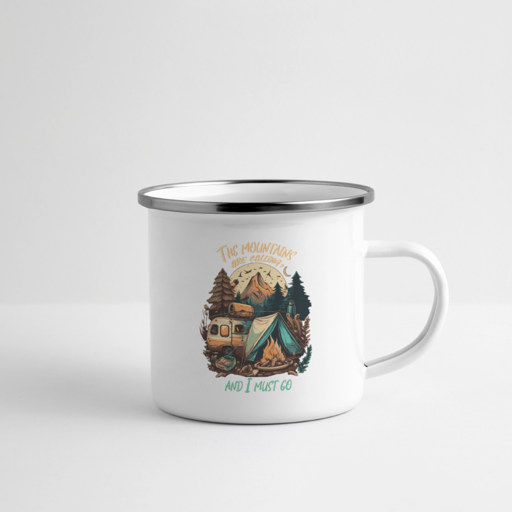 THE MOUNTAINS ARE CALLING | Emaille-Tasse - Weiß