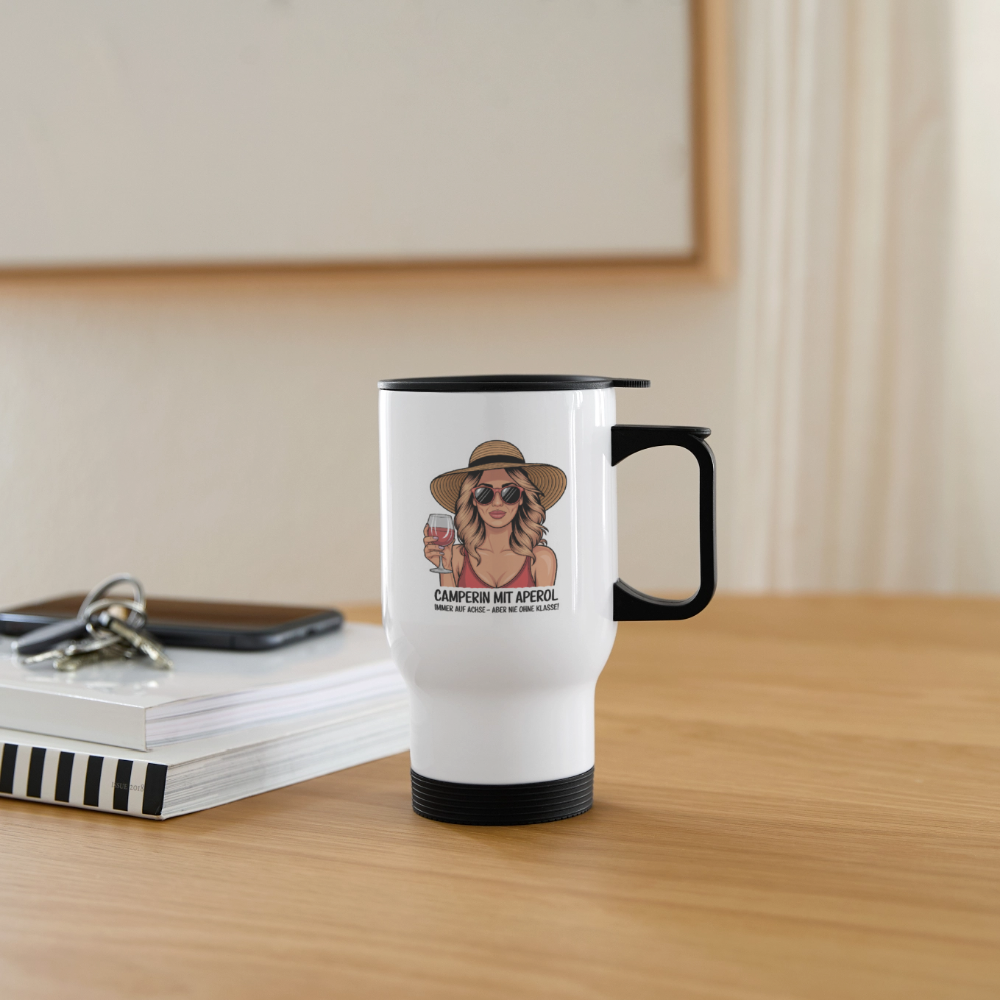 Camperin mit Aperol I Thermobecher - Weiß