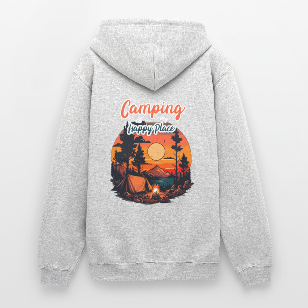 CAMPING IS MY HAPPY PLACE | Unisex Hoodie - Hellgrau meliert