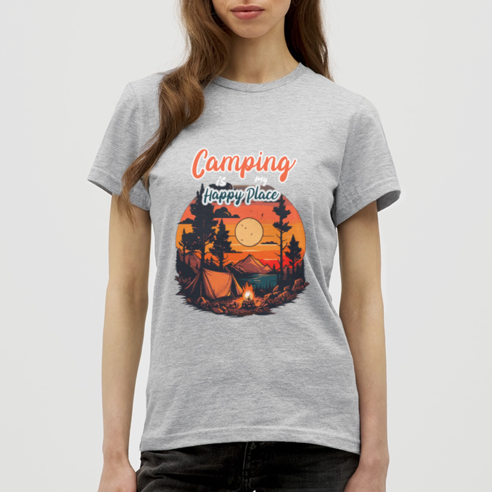 CAMPING IS MY HAPPY PLACE | Frauen T-Shirt - Grau meliert