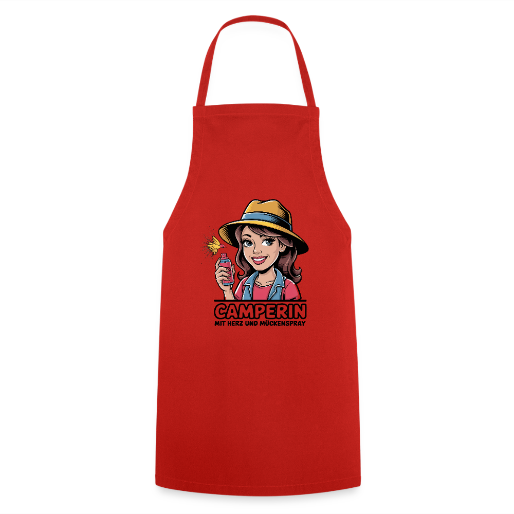 Camperin mit Herz und Mückenspray I Kochschürze - Rot