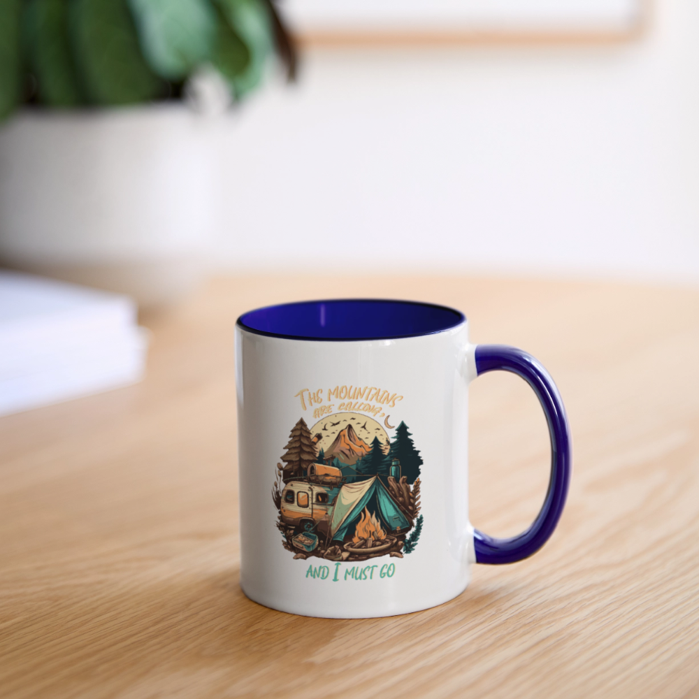 THE MOUNTAINS ARE CALLING | Tasse zweifarbig - Weiß/Kobaltblau