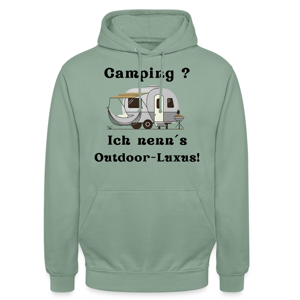 Camping? Ich neen´s Outdoor - Luxus! | Unisex Hoodie - Graugrün